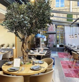Arbre stabilisé intérieur sur-mesure incrusté dans une table